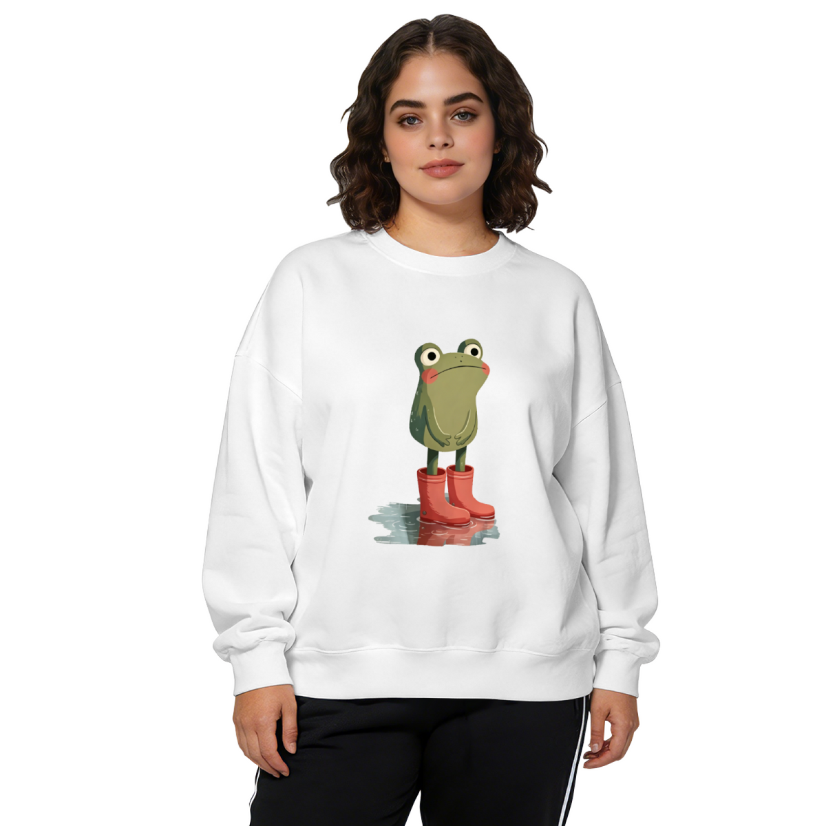 Adorable Frog In Red Rain Boots Cartoon Crewneck Sweatshirt