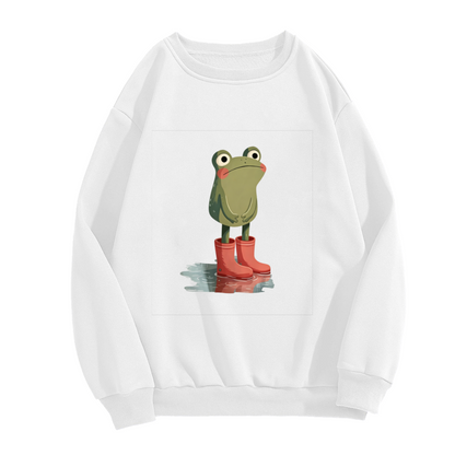 Adorable Frog In Red Rain Boots Cartoon Crewneck Sweatshirt
