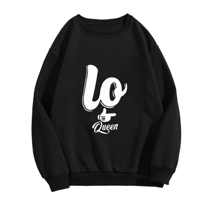 Lo Queen Retro Letter Print Casual Crewneck Sweatshirt