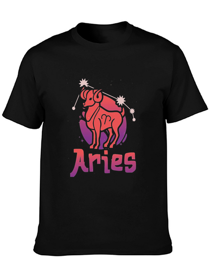Aries Zodiac Graphic T-Shirt - Black Cotton Tee