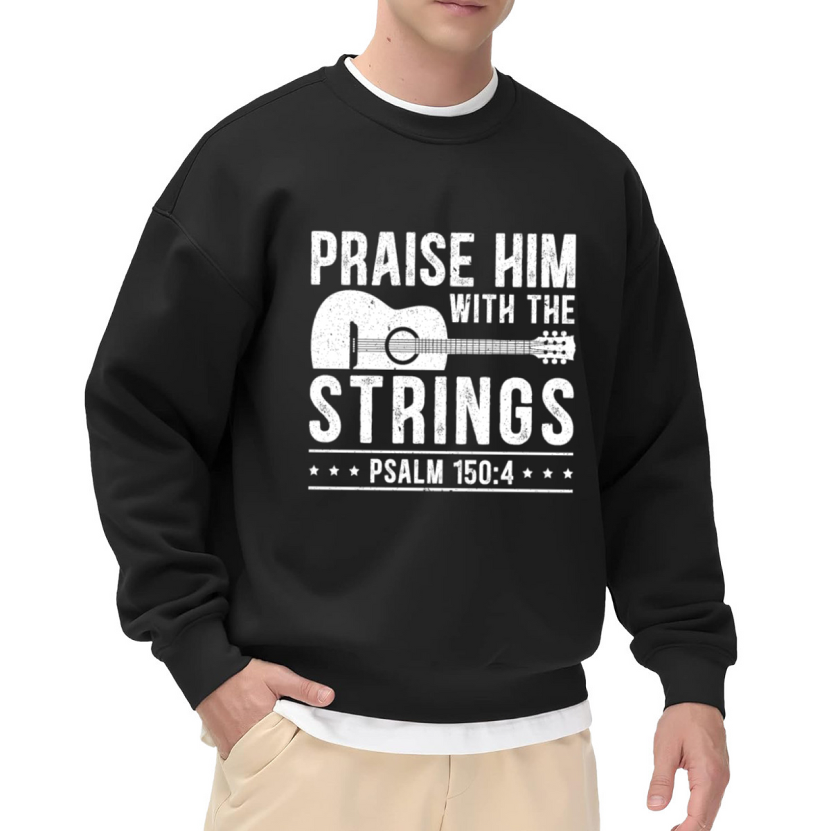 Praise Him With The Strings Psalm 150:4 Guitar Faith Crewneck Sweatshirt