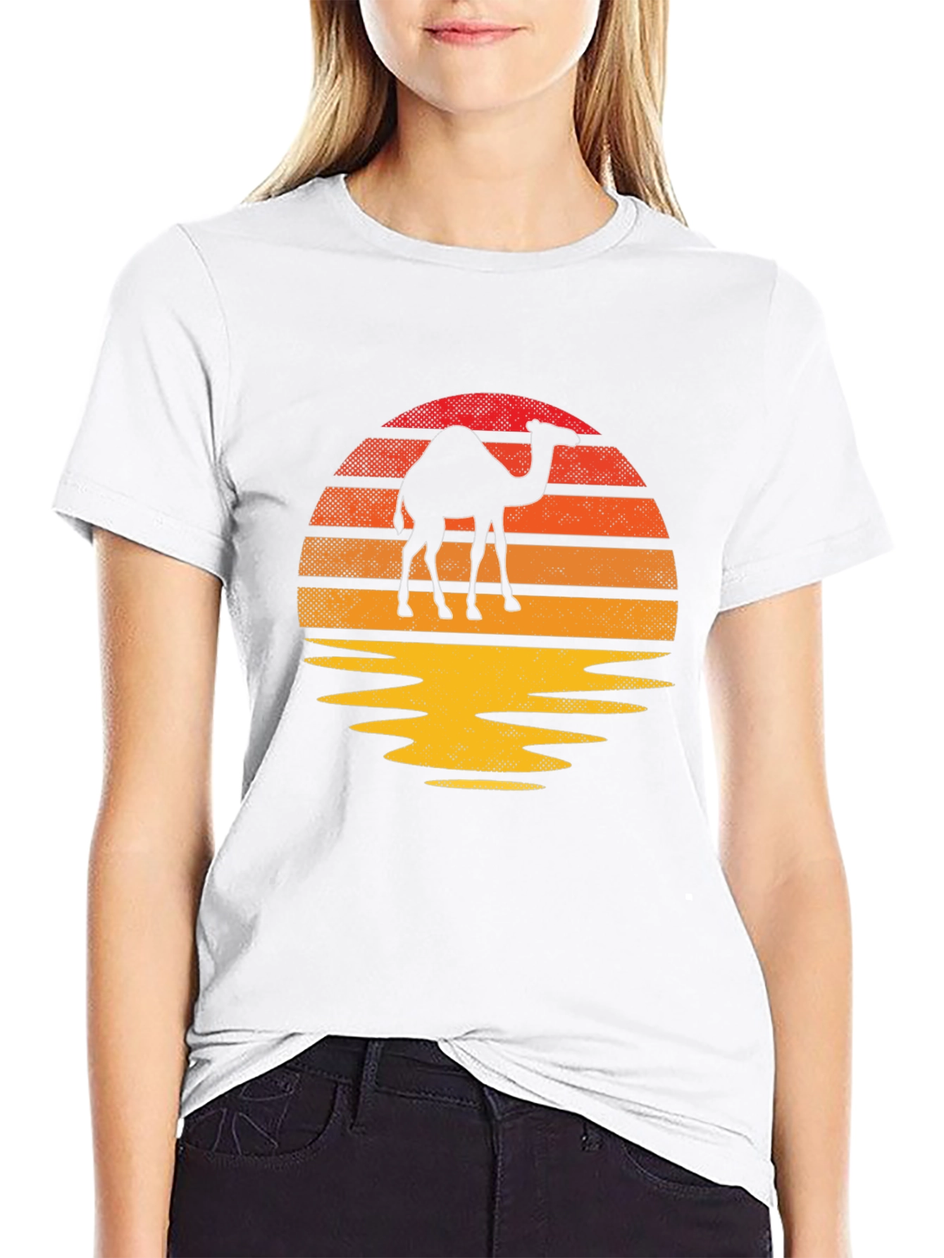 Camel Sunset Graphic Tee - Retro Style