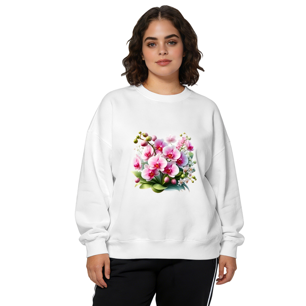Elegant Pink Orchid Floral Art Crewneck Sweatshirt