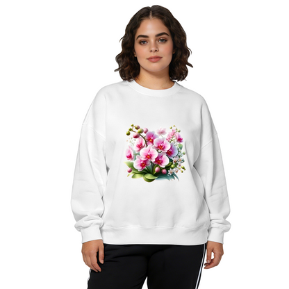 Elegant Pink Orchid Floral Art Crewneck Sweatshirt