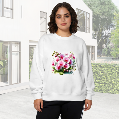 Elegant Pink Orchid Floral Art Crewneck Sweatshirt