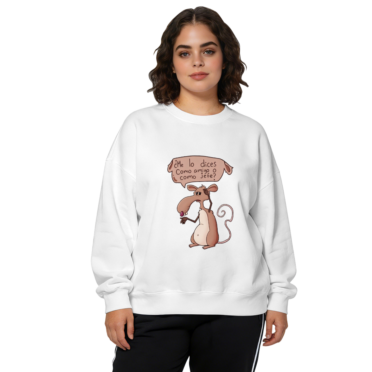 Funny Spanish Quote Cartoon Rat Meme Crewneck Sweatshirt