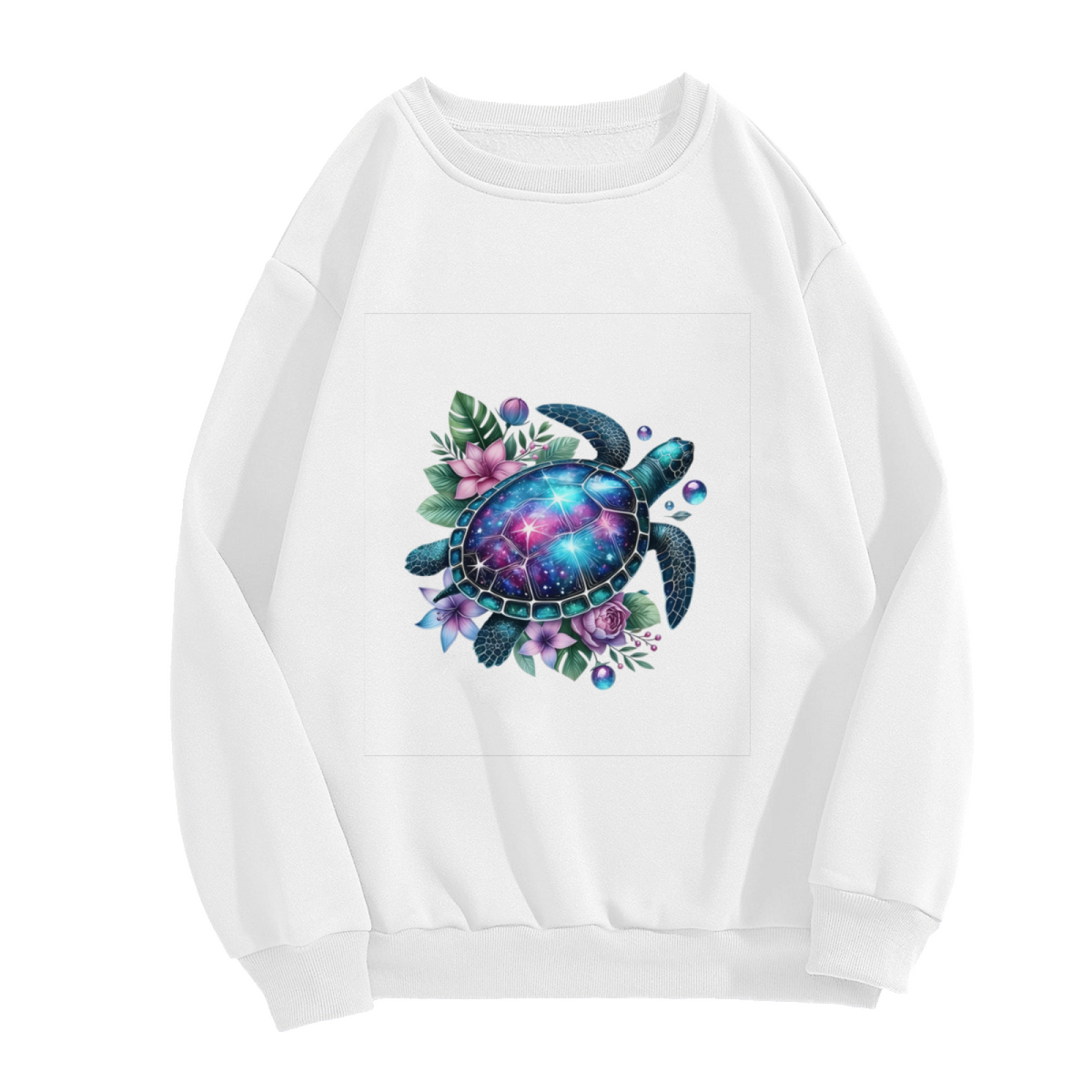 Cosmic Galaxy Sea Turtle Floral Fantasy Art Crewneck Sweatshirt