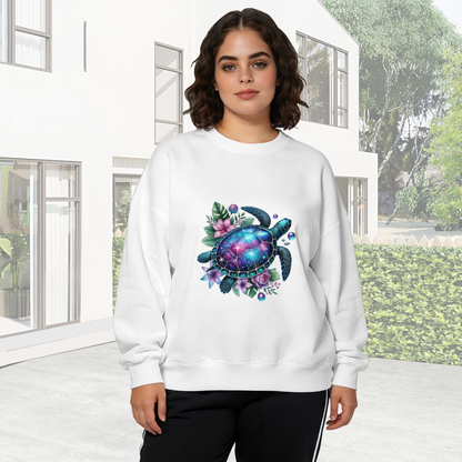 Cosmic Galaxy Sea Turtle Floral Fantasy Art Crewneck Sweatshirt