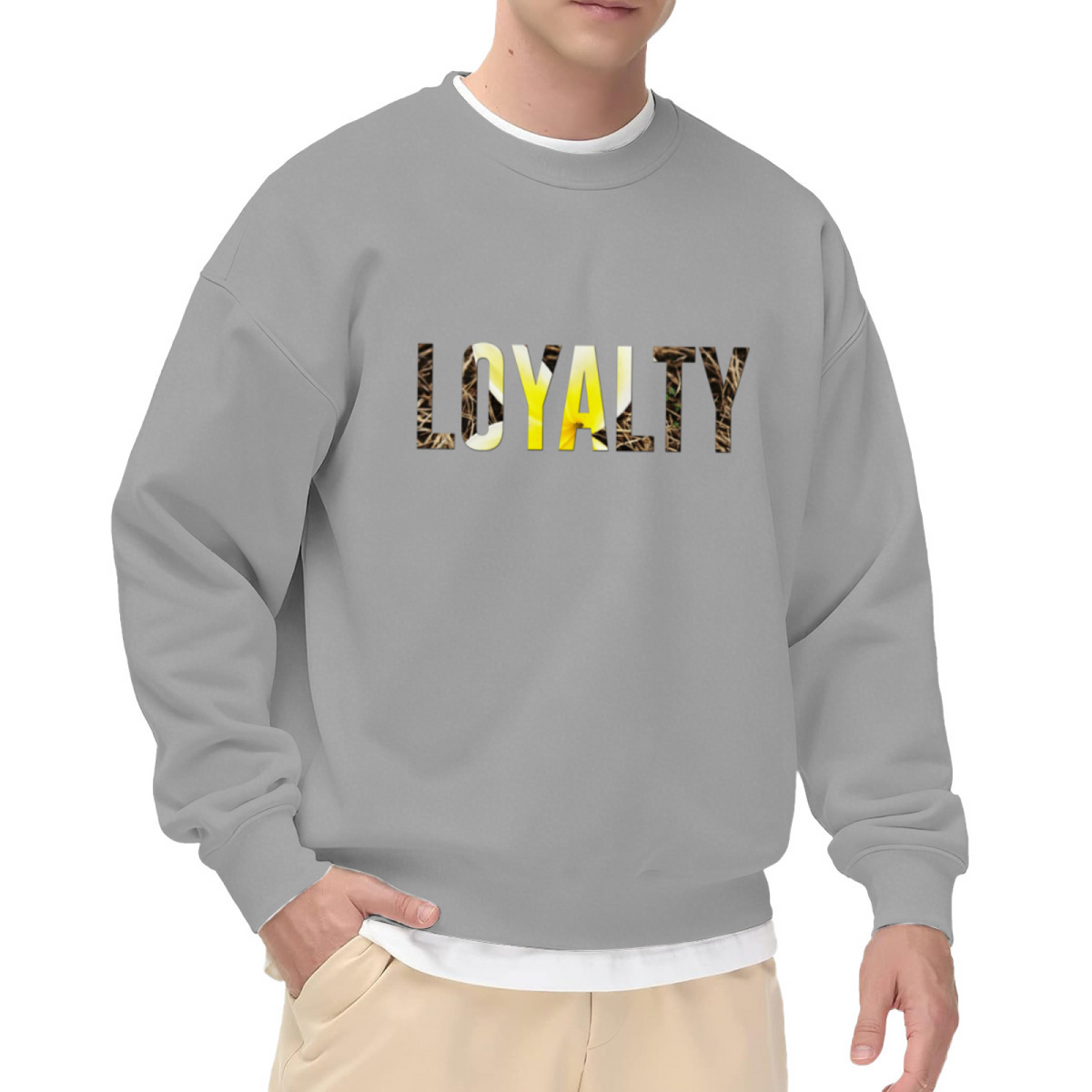 Camo Yellow LOYALTY Letter Graphic Crewneck Sweatshirt