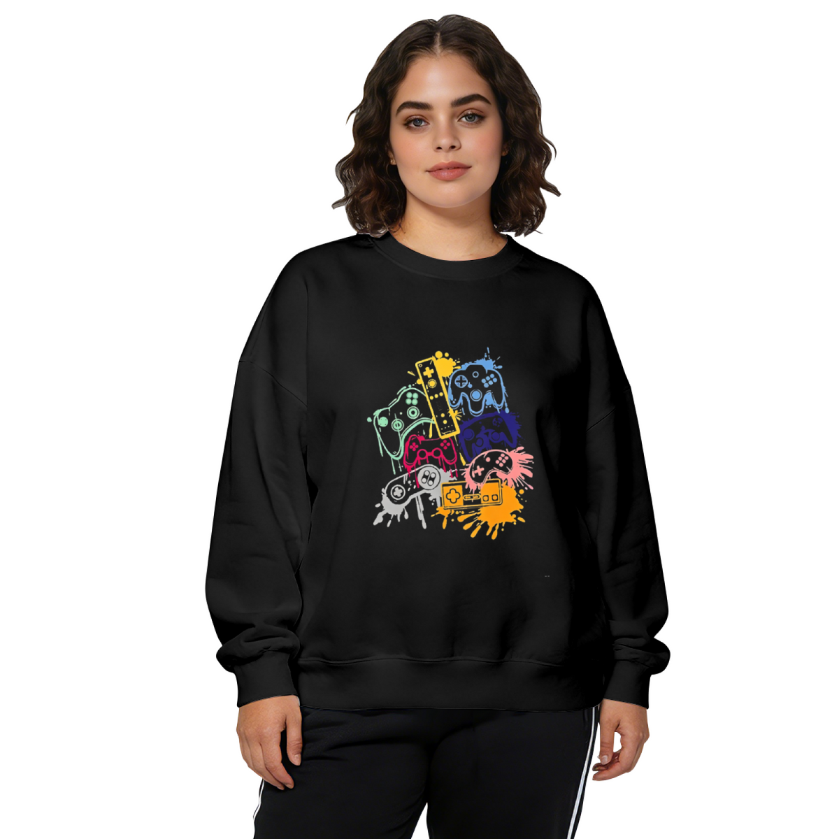 Retro Game Controller Splash?Art Crewneck Sweatshirt
