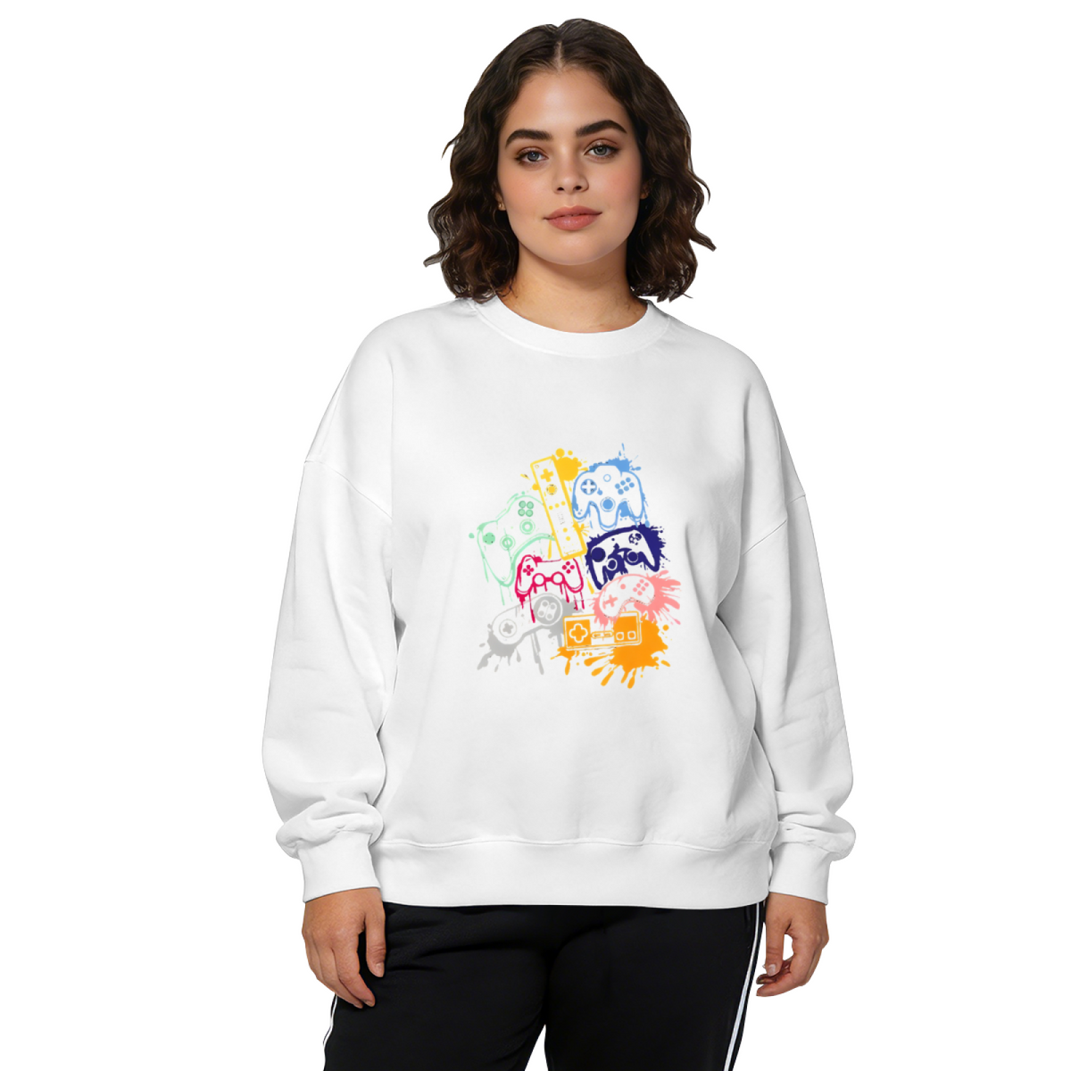 Retro Game Controller Splash?Art Crewneck Sweatshirt
