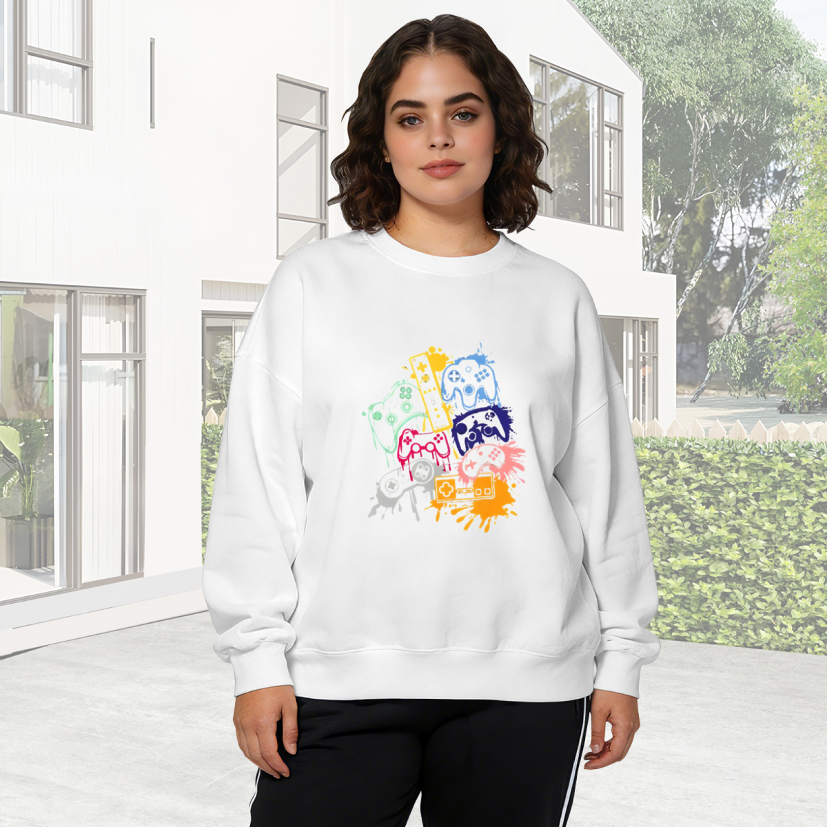 Retro Game Controller Splash?Art Crewneck Sweatshirt