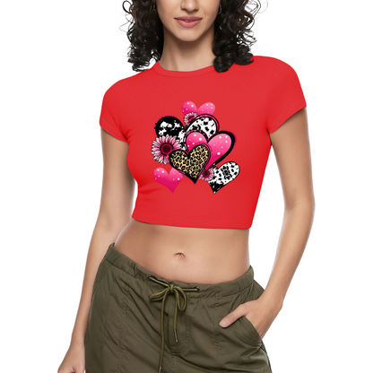 Cow Print & Leopard Heart Hot Pink Crop Top ¨C Cute Coquette Summer Tee 3.