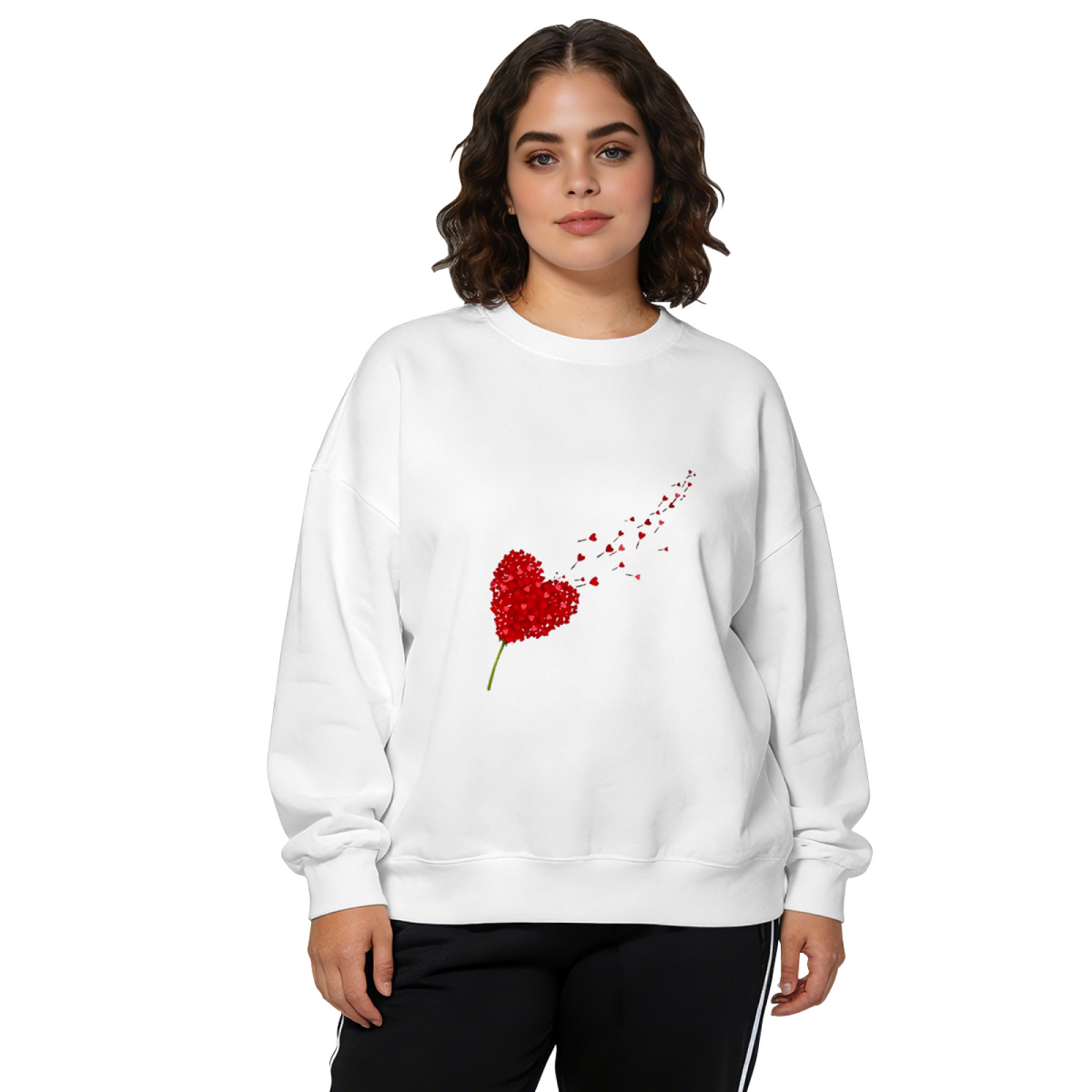 Lovely Shattering Red Heart Floral Art Crewneck Sweatshirt