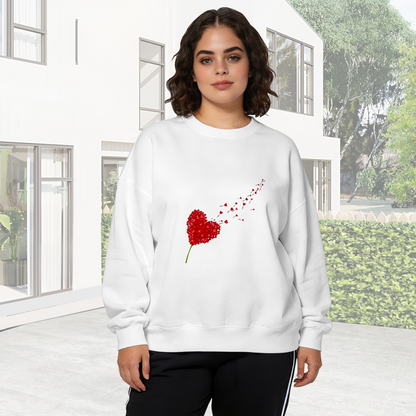 Lovely Shattering Red Heart Floral Art Crewneck Sweatshirt