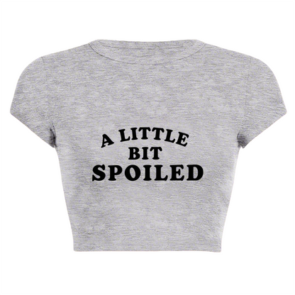 A Little Bit Spoiled Retro Grey Graphic Crop Tee ¨C Sassy Girl Streetwear