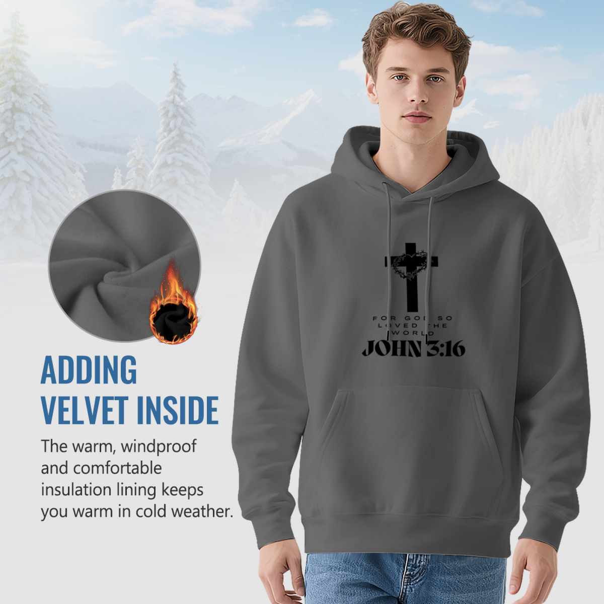 John 3:16 Cross Faith Religious Theme Hooded Sweatshirt