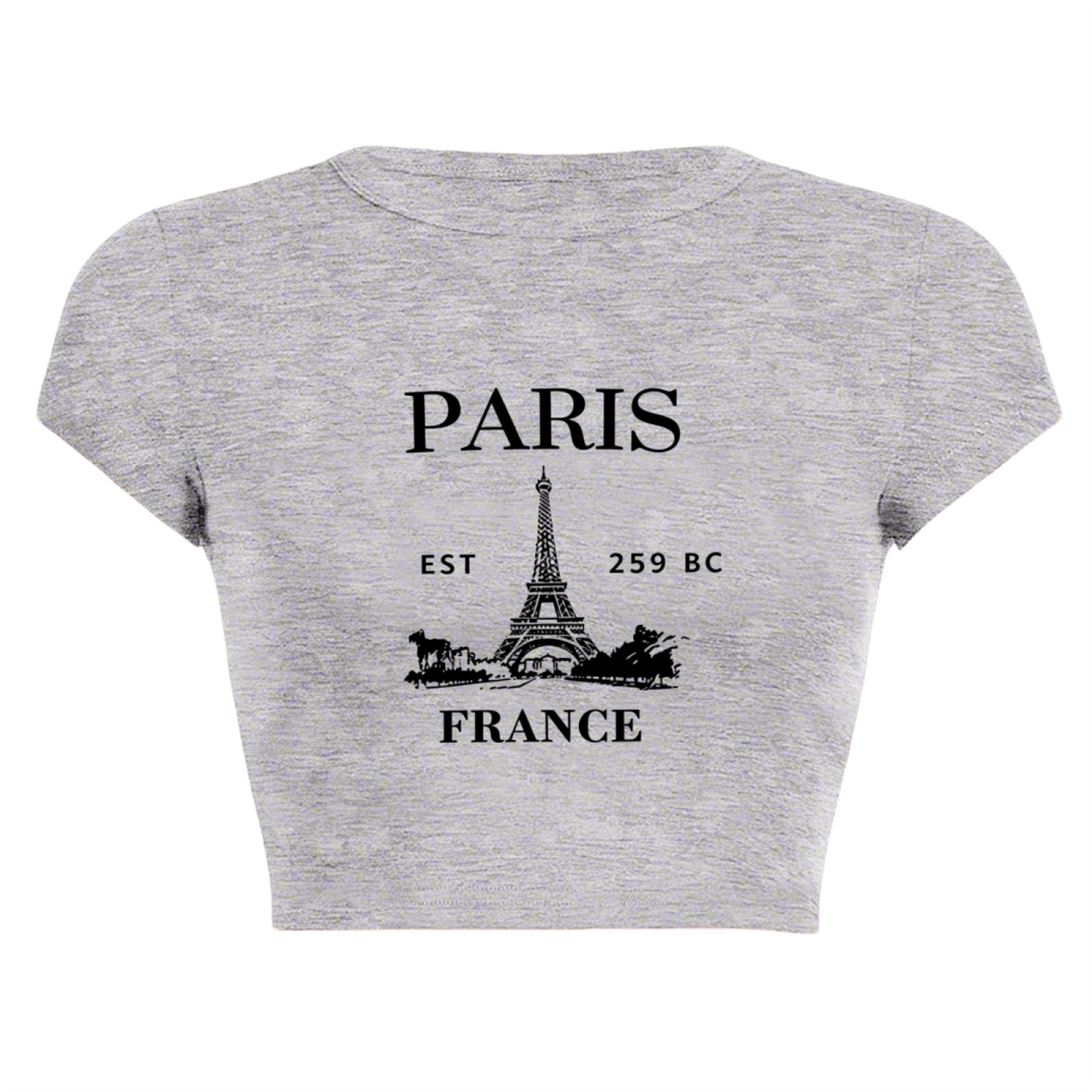 Retro Paris Eiffel Tower Grey Crop Tee ¨C Vintage Travel Aesthetic Top
