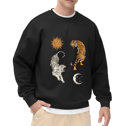 Mystic Sun Moon Dual Tiger Celestial Art Crewneck Sweatshirt