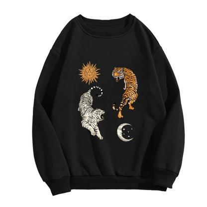 Mystic Sun Moon Dual Tiger Celestial Art Crewneck Sweatshirt