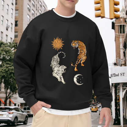 Mystic Sun Moon Dual Tiger Celestial Art Crewneck Sweatshirt