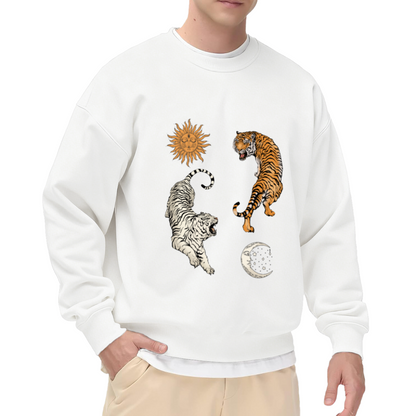 Mystic Sun Moon Dual Tiger Celestial Art Crewneck Sweatshirt
