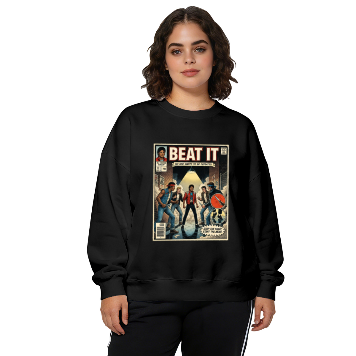 Retro Beat It Comic Music Poster Crewneck Sweatshirt