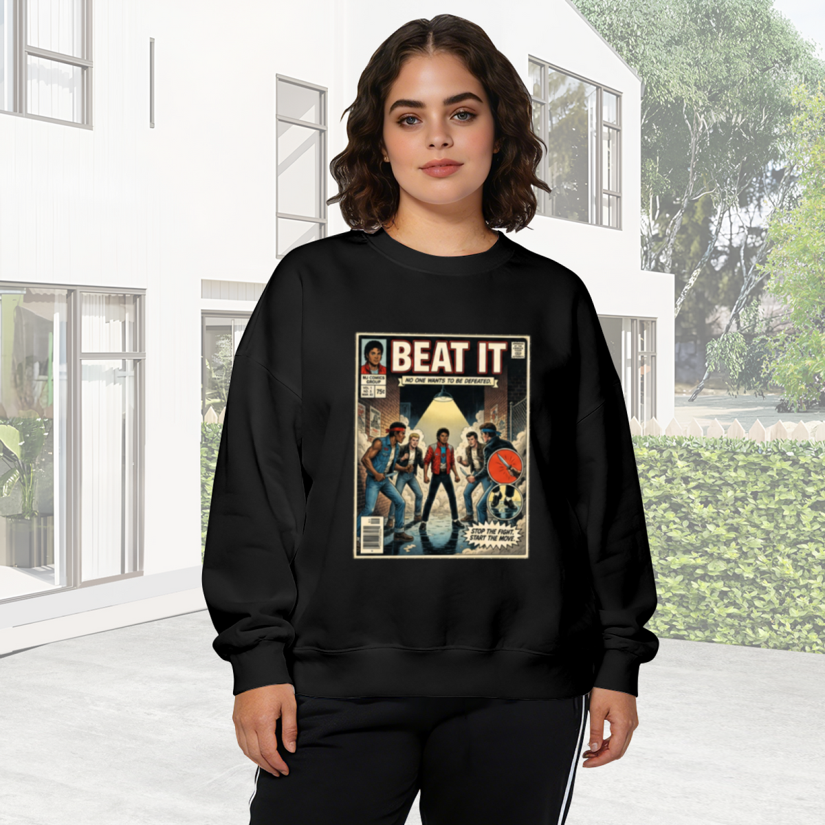 Retro Beat It Comic Music Poster Crewneck Sweatshirt