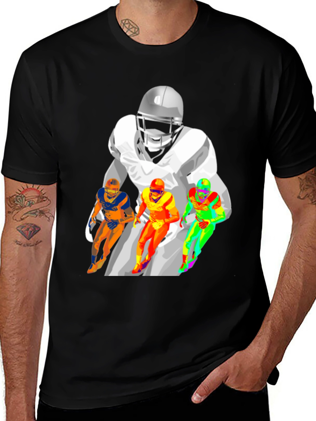 Football Player Graphic T-Shirt - Black