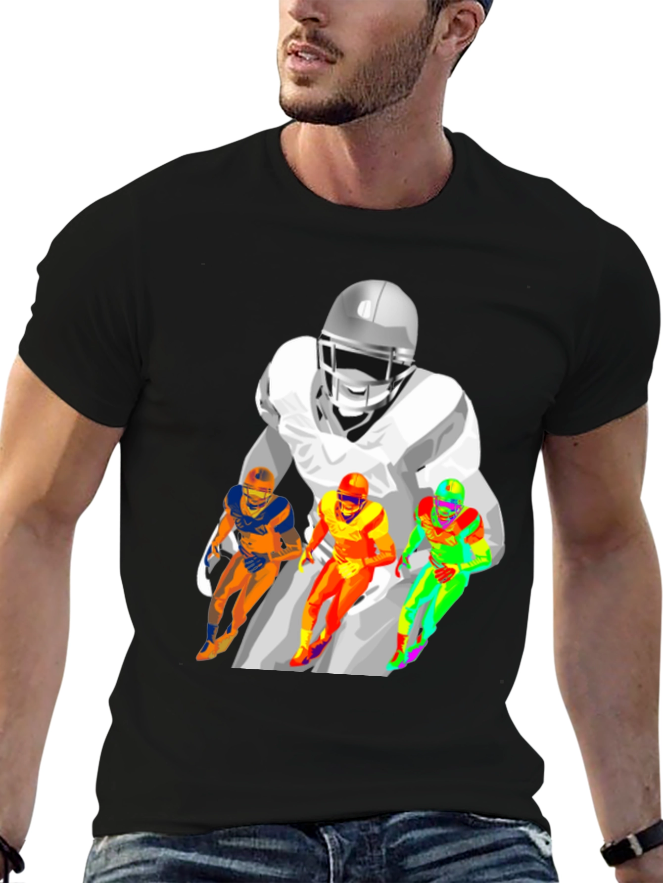 Football Player Graphic T-Shirt - Black