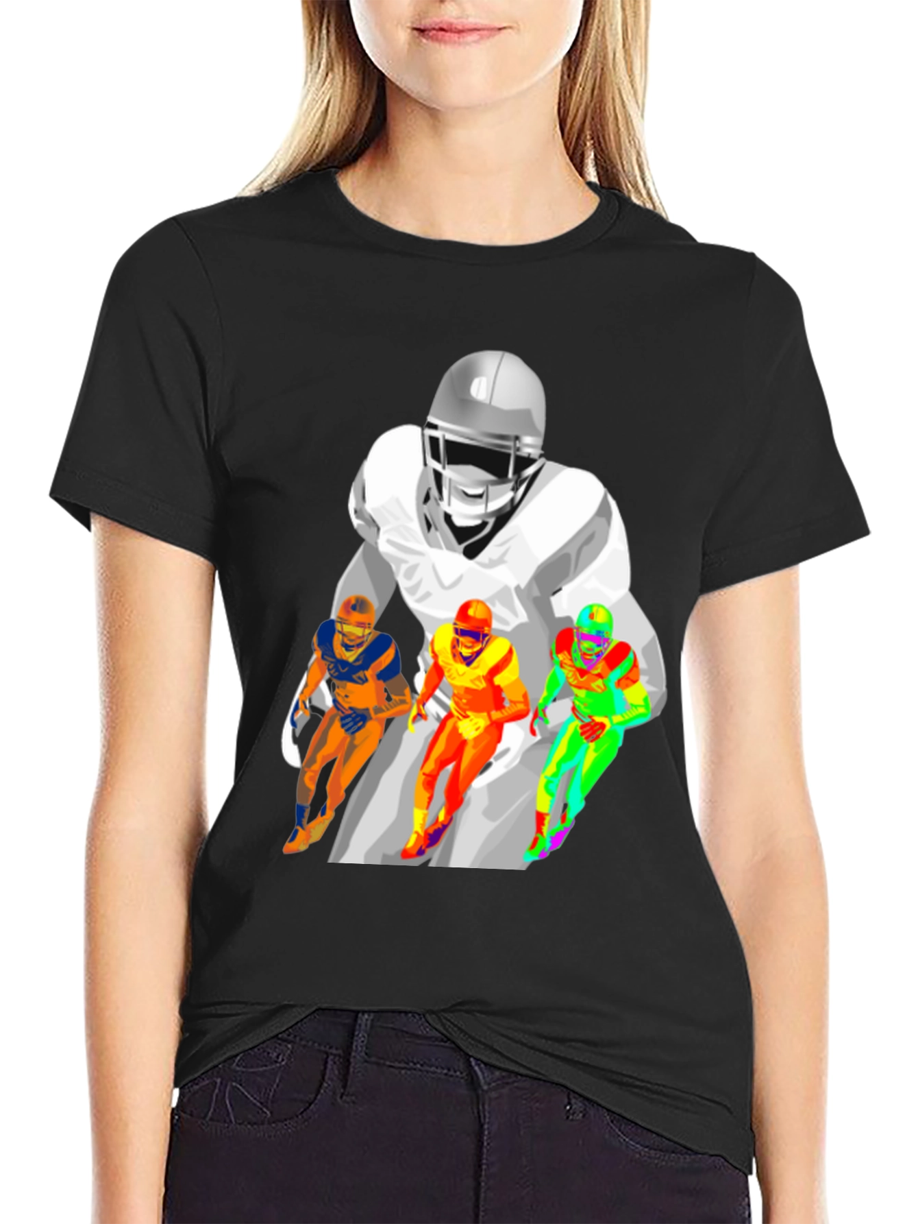 Football Player Graphic T-Shirt - Black