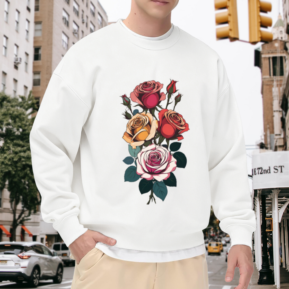 Vibrant Vintage Rose Bouquet Floral Art Crewneck Sweatshirt