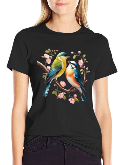 Birds On Branch Graphic T-Shirt - Black