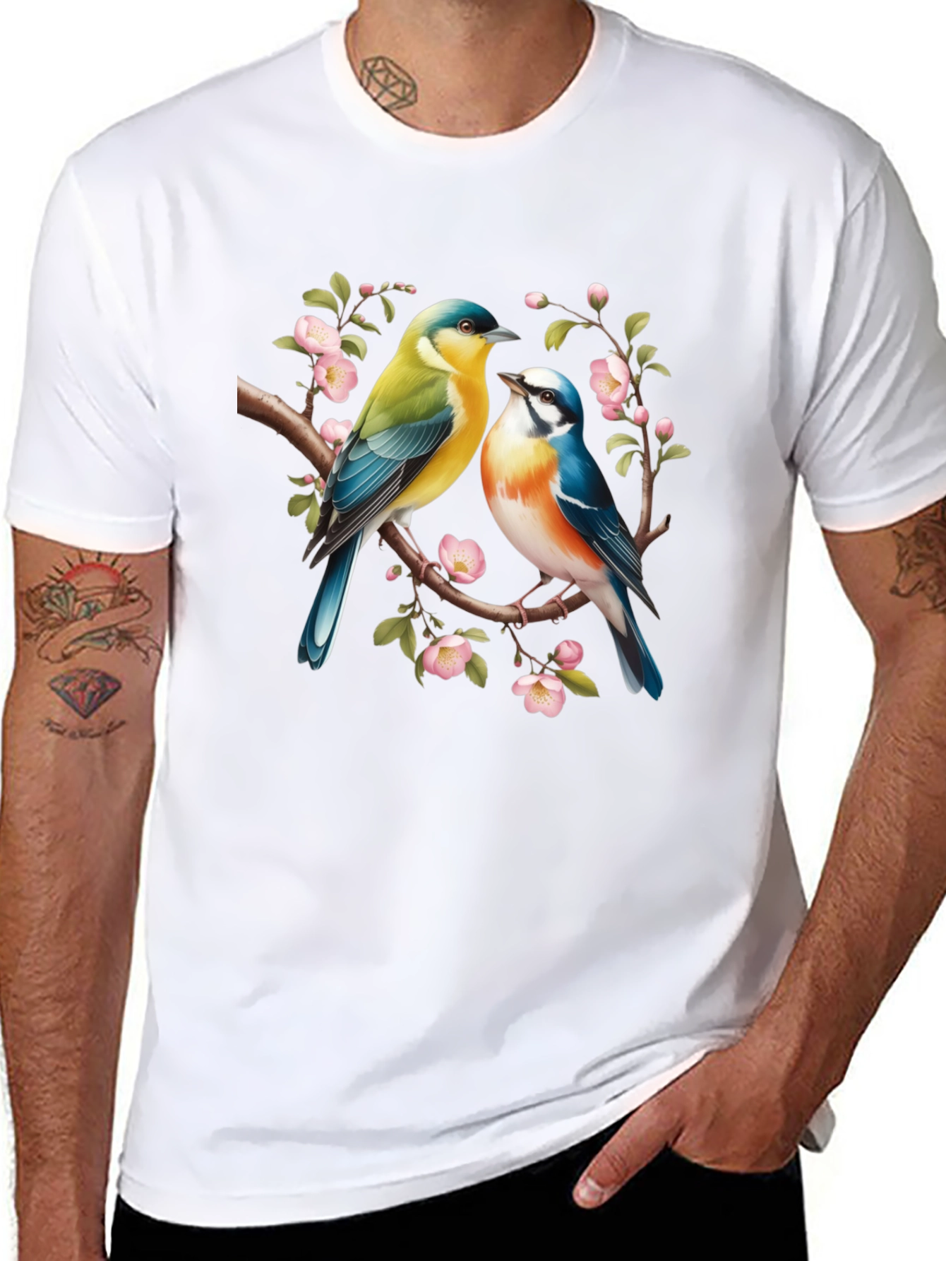 Birds On Branch Graphic T-Shirt - Black