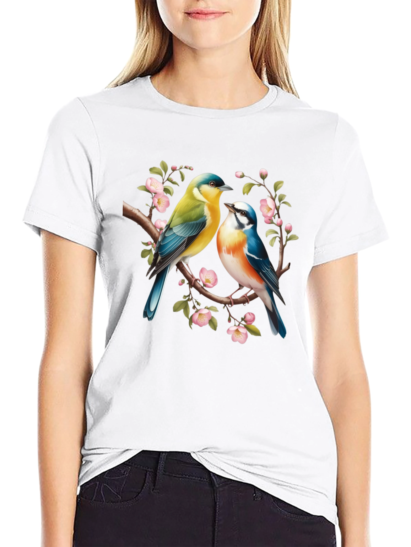 Birds On Branch Graphic T-Shirt - Black