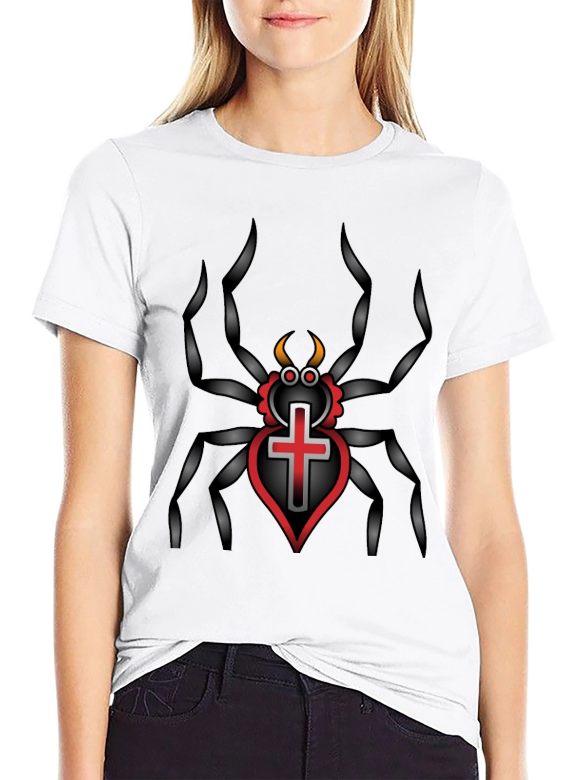 Gothic Spider Cross Heart T-Shirt