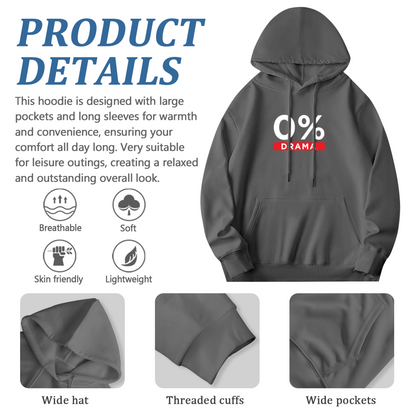Zero Percent Drama Minimal Graphic Unisex Hoodie, Soft Cozy Daily Wear