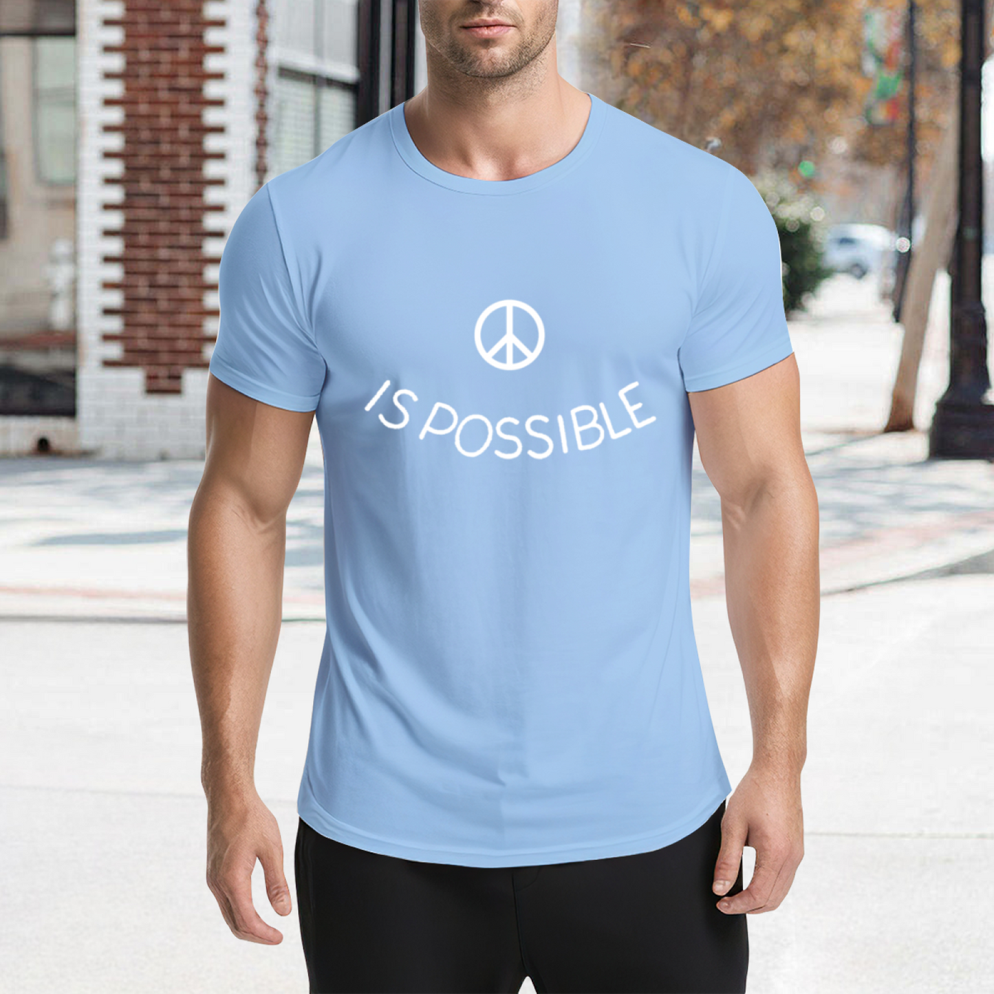 Peace Is Possible Minimal Peace Symbol Light Blue T-Shirt