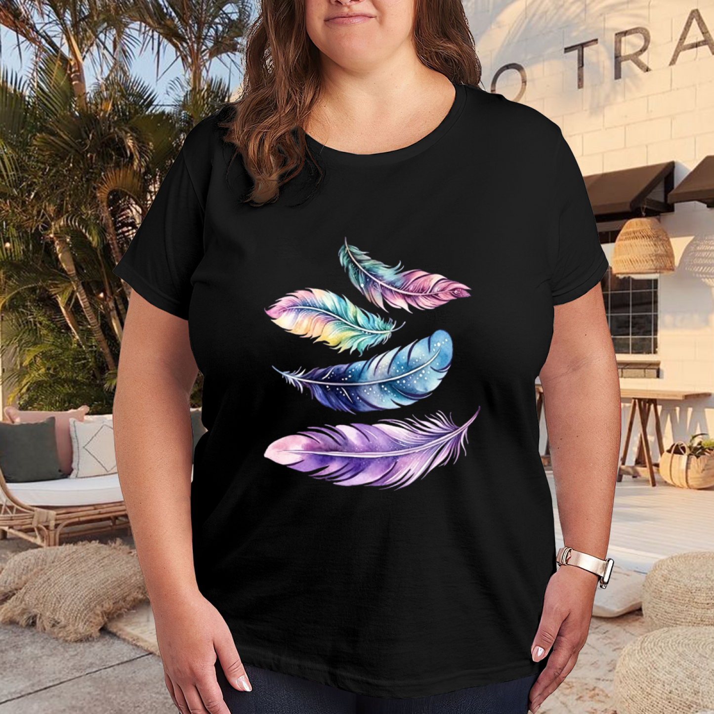 Pastel Galaxy Watercolor Feather Boho Dream Tee
