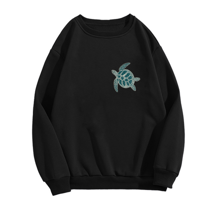 Boho Pattern Sea Turtle Chest Print Crewneck Sweatshirt