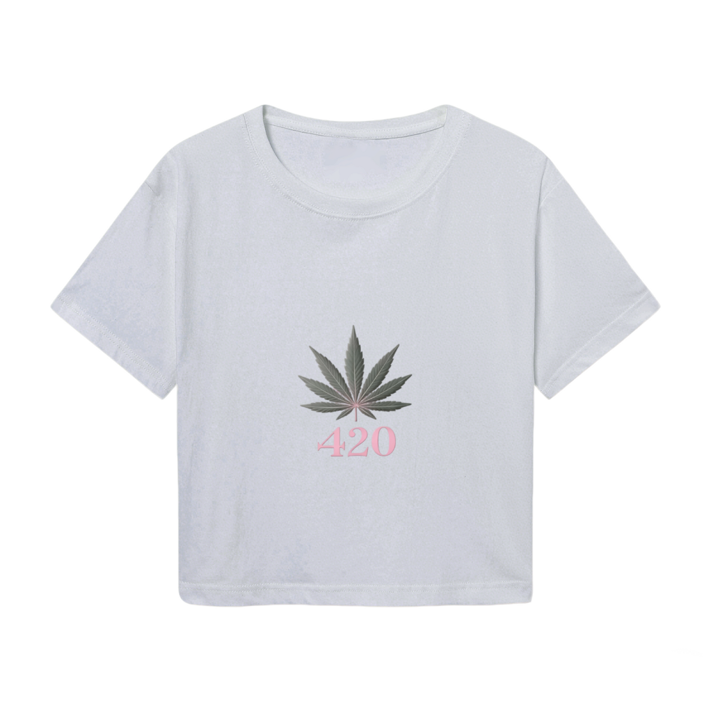 420 Leaf Pink Letter Grey Cropped Top ¨C Casual Weed Graphic Streetwear Tee