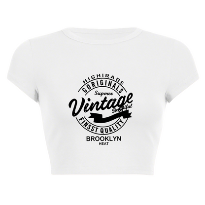 Minimal Sunset Wave Line Art White Crop Top