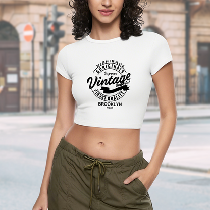 Minimal Sunset Wave Line Art White Crop Top