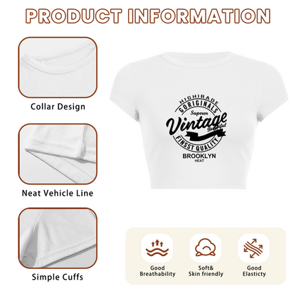 Minimal Sunset Wave Line Art White Crop Top