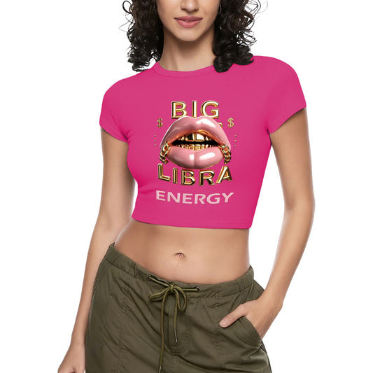 Big Libra Gold Grill Lips Hot Pink Zodiac Crop Baby Tee