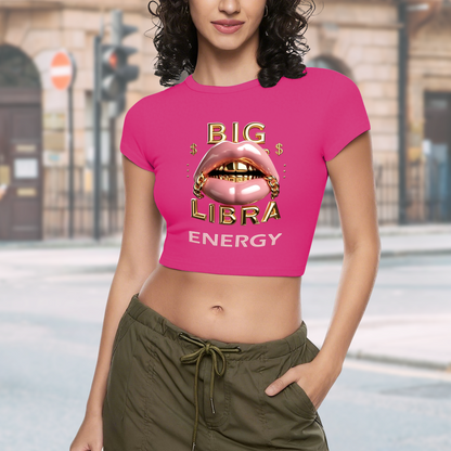 Big Libra Gold Grill Lips Hot Pink Zodiac Crop Baby Tee