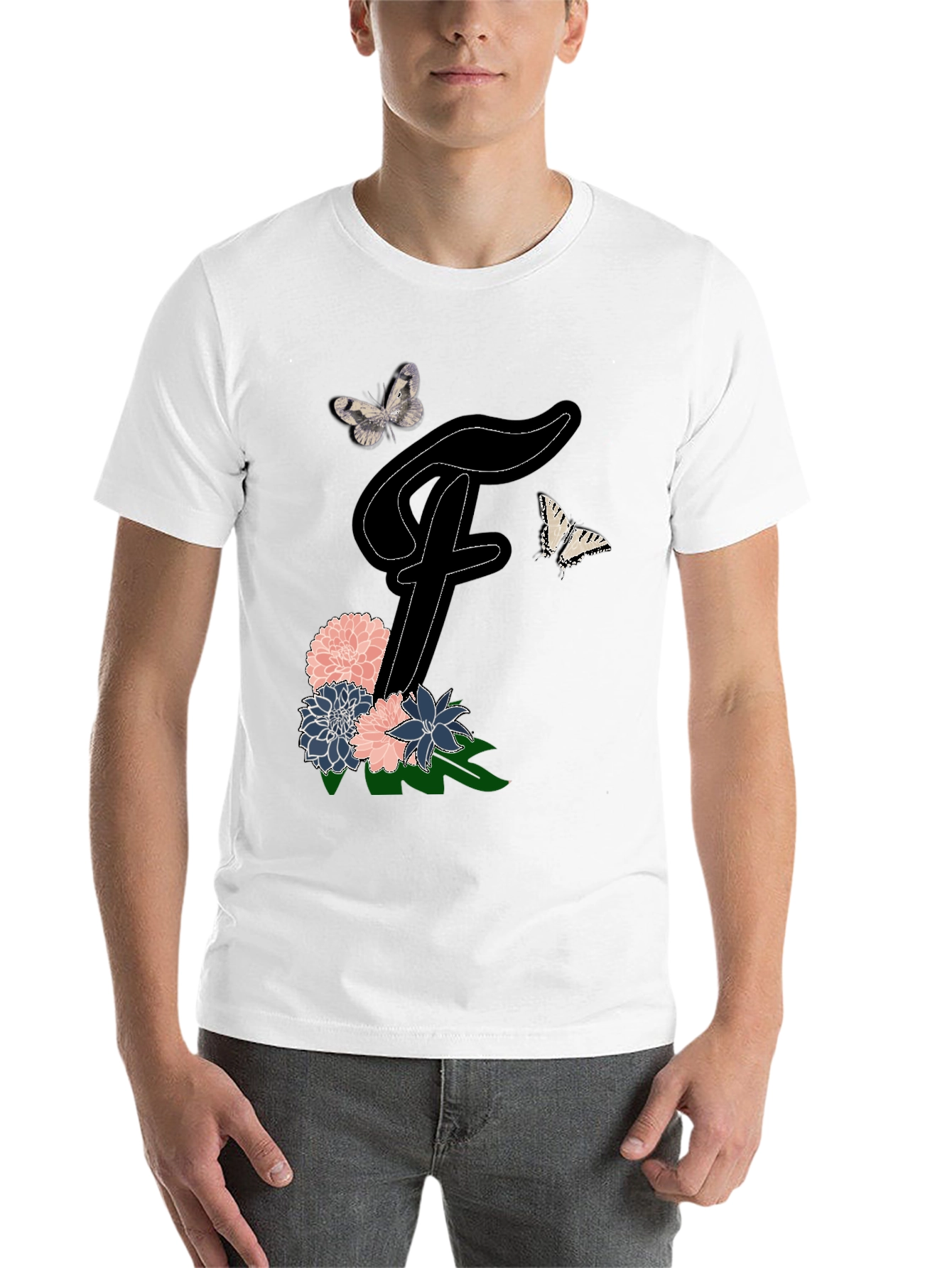 Floral Letter F T-Shirt Butterfly Tee