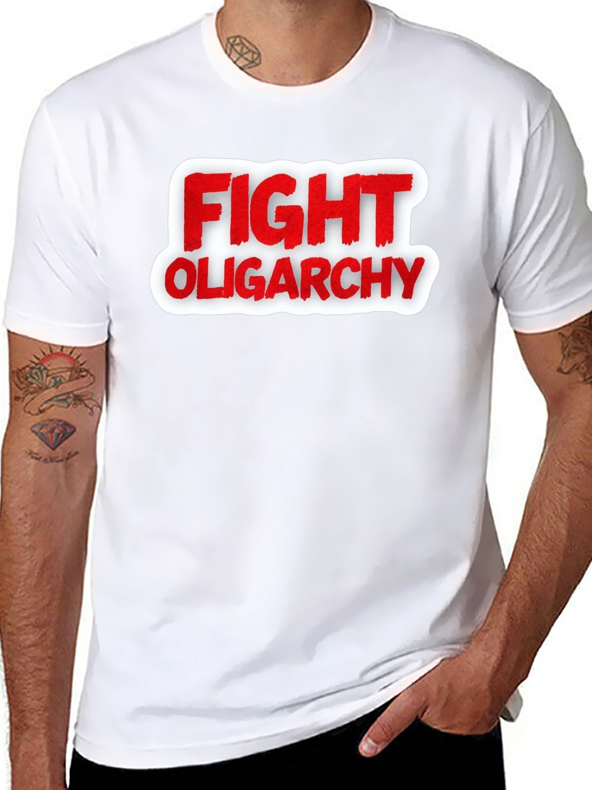 Fight Oligarchy T-Shirt - Red and White Graphic Tee