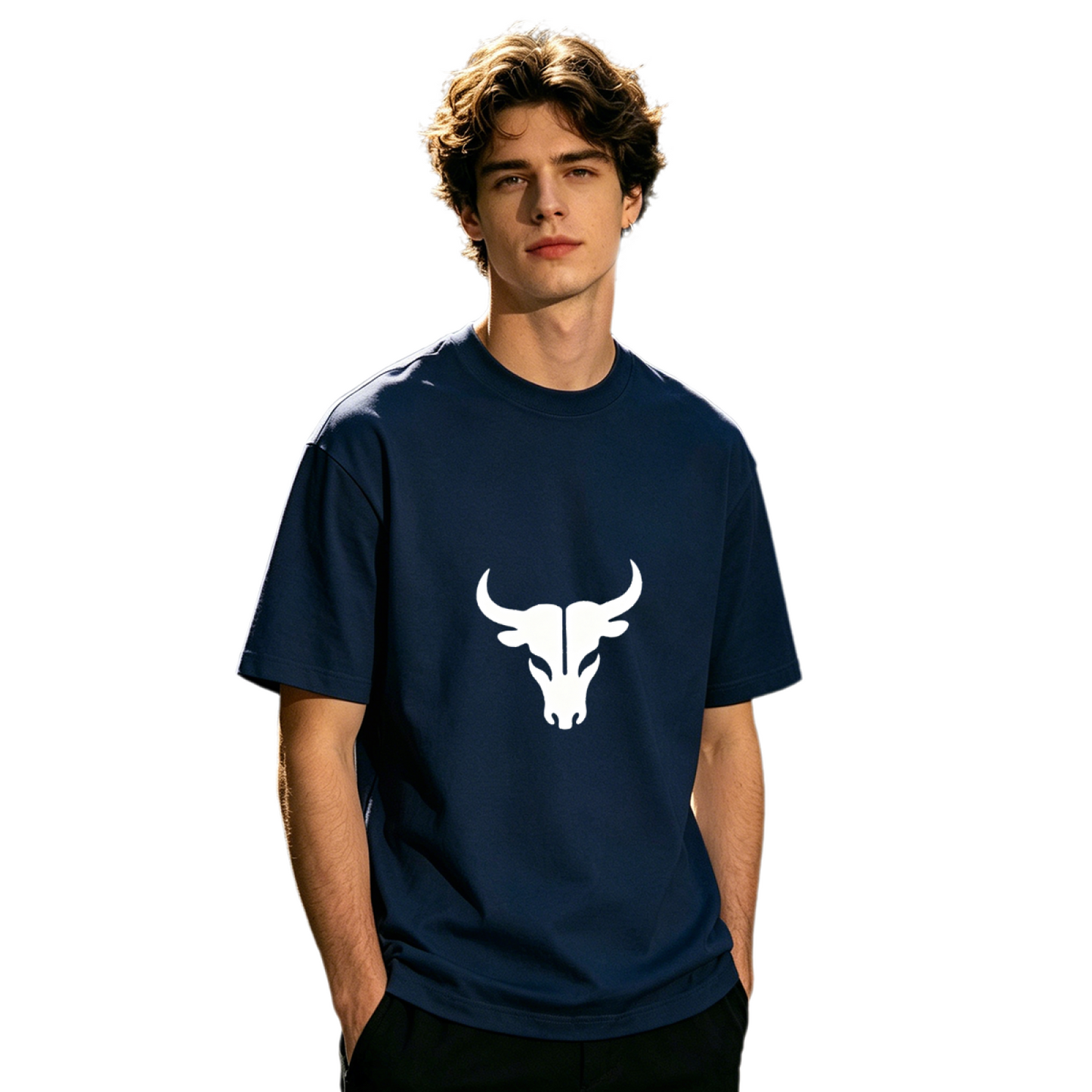 Men's Retro Bull Skull Western Minimal Graphic Crew Neck T-Shirt