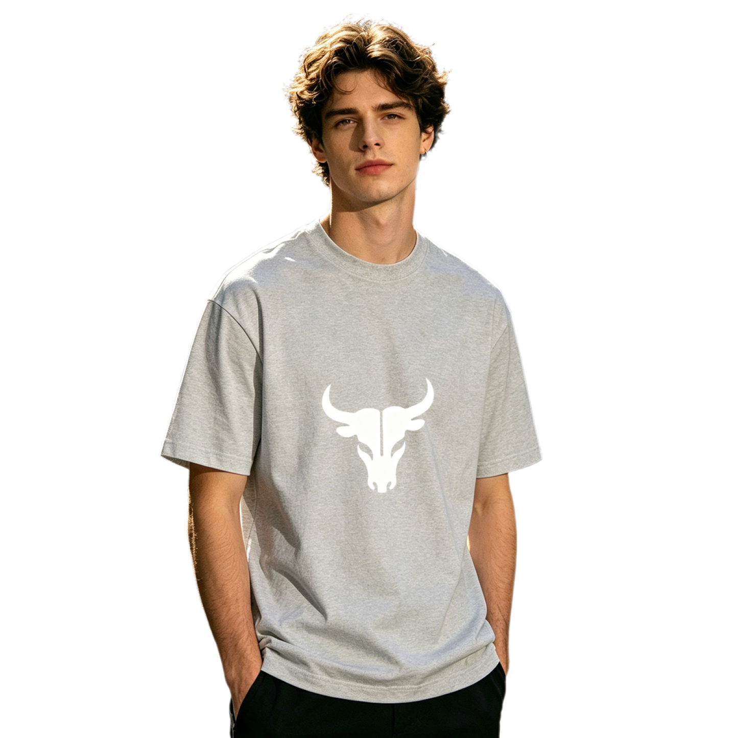Men's Retro Bull Skull Western Minimal Graphic Crew Neck T-Shirt